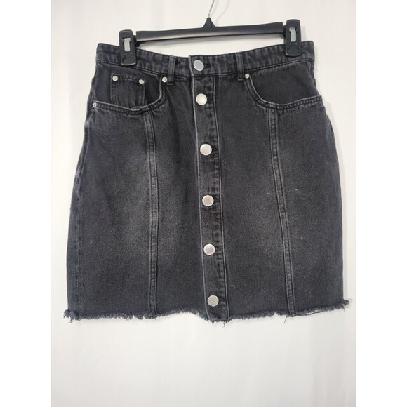 Divided H&M Black Button Front Jean Pencil Skirt 8 - Grunge Distressed Denim - Picture 1 of 3